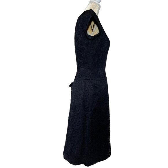 RSPOCKETS!!! 50s Vintage Ferman O'Grady Black Lace Cap Sleeve Party Dress Sz Med - Picture 3 of 5